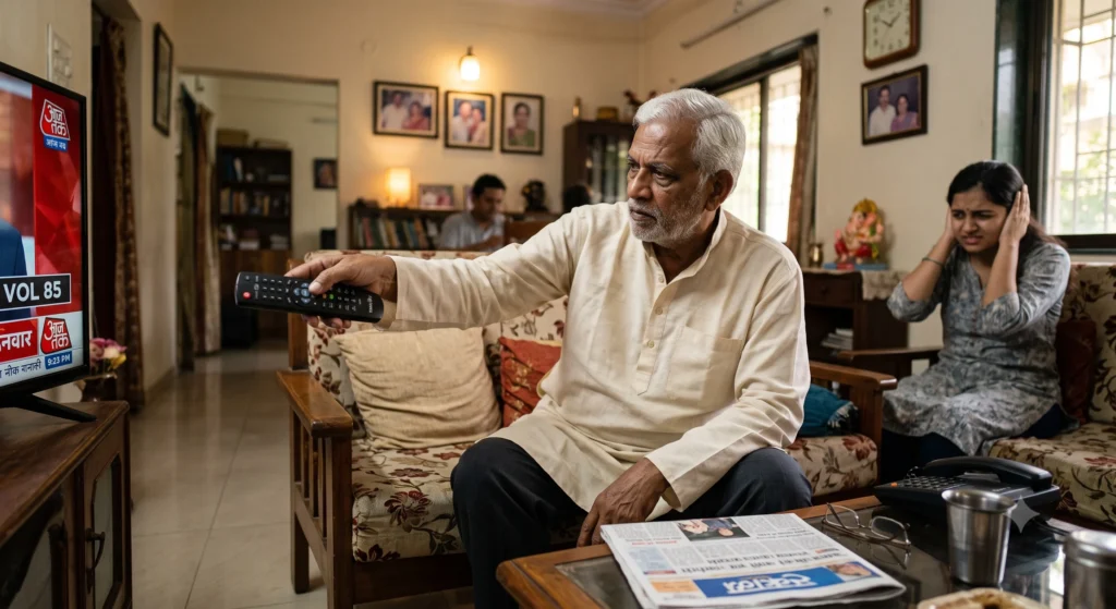 Indian senior citizen increasing the TV volume
