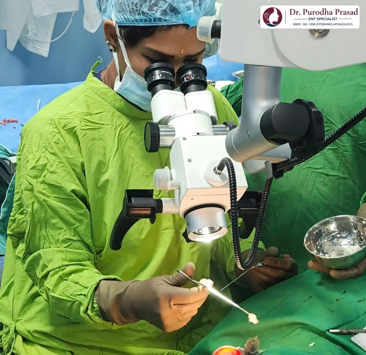 Dr. Purodha Prasad doing microscopic Ear surgery in Delhi NCR.