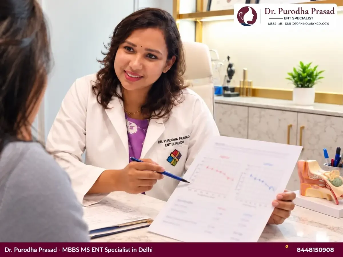 Dr. Purodha Prasad explaining Audiogram to patient.