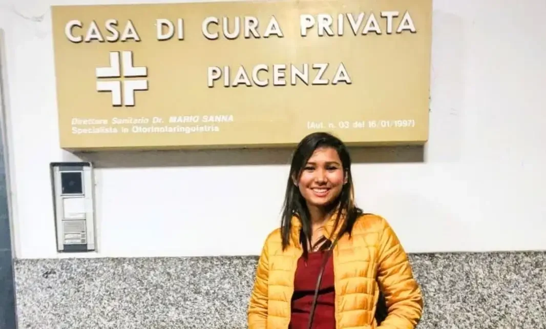 Dr. Purodha Prasad in front of Casa Di Cura Privata, Piacenza, Italy.