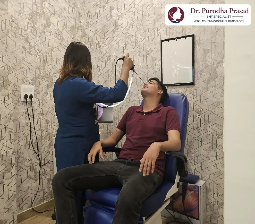 Dr. Purodha Prasad inserted Endoscope in Nose of patient for Sinus checkup.