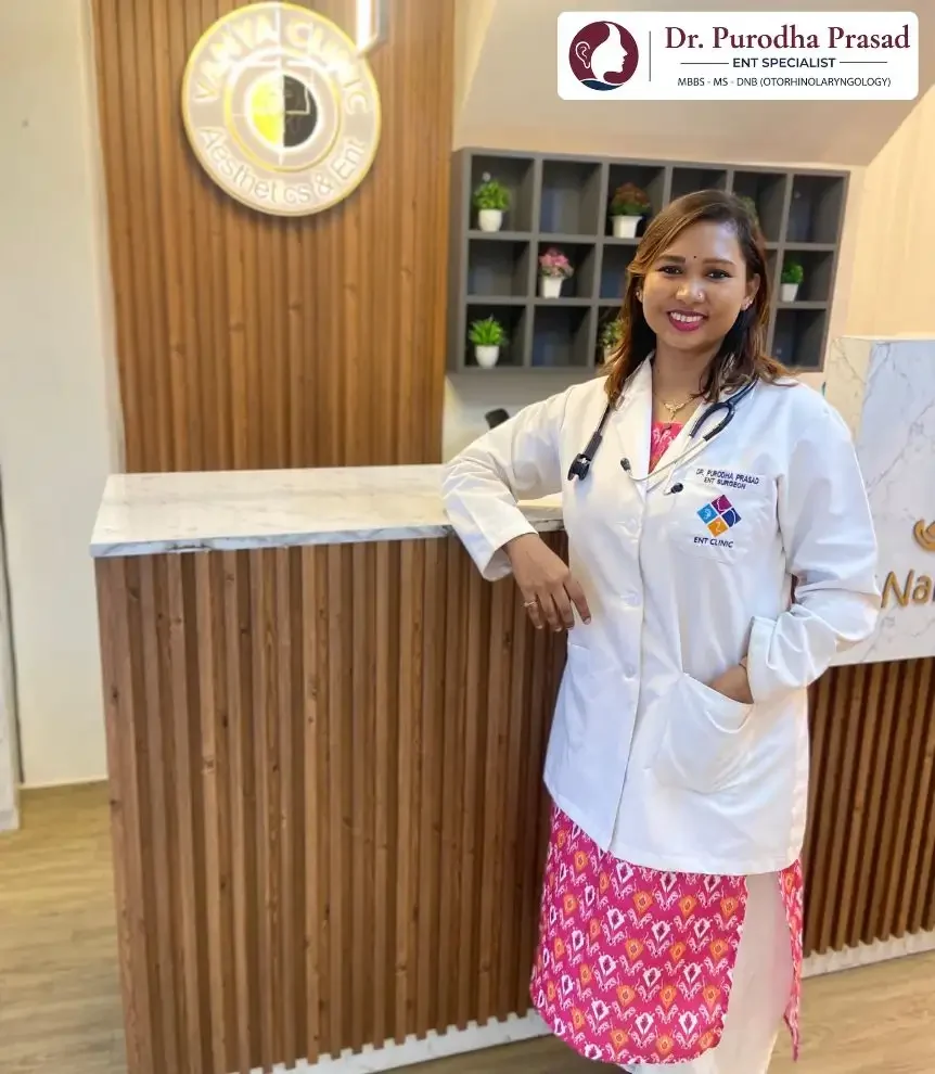 Sinus Doctor Dr. Purodha Prasad at reception of Vanya Clinic, Aesthetics & ENT, Delhi.